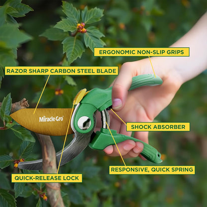Miracle-Gro 8 in. All-Purpose Steel Garden Utility Shears with Serrated Blades – Comfort Grip Yard and Garden Scissors for Pruning Plants, Flowers, and Herbs