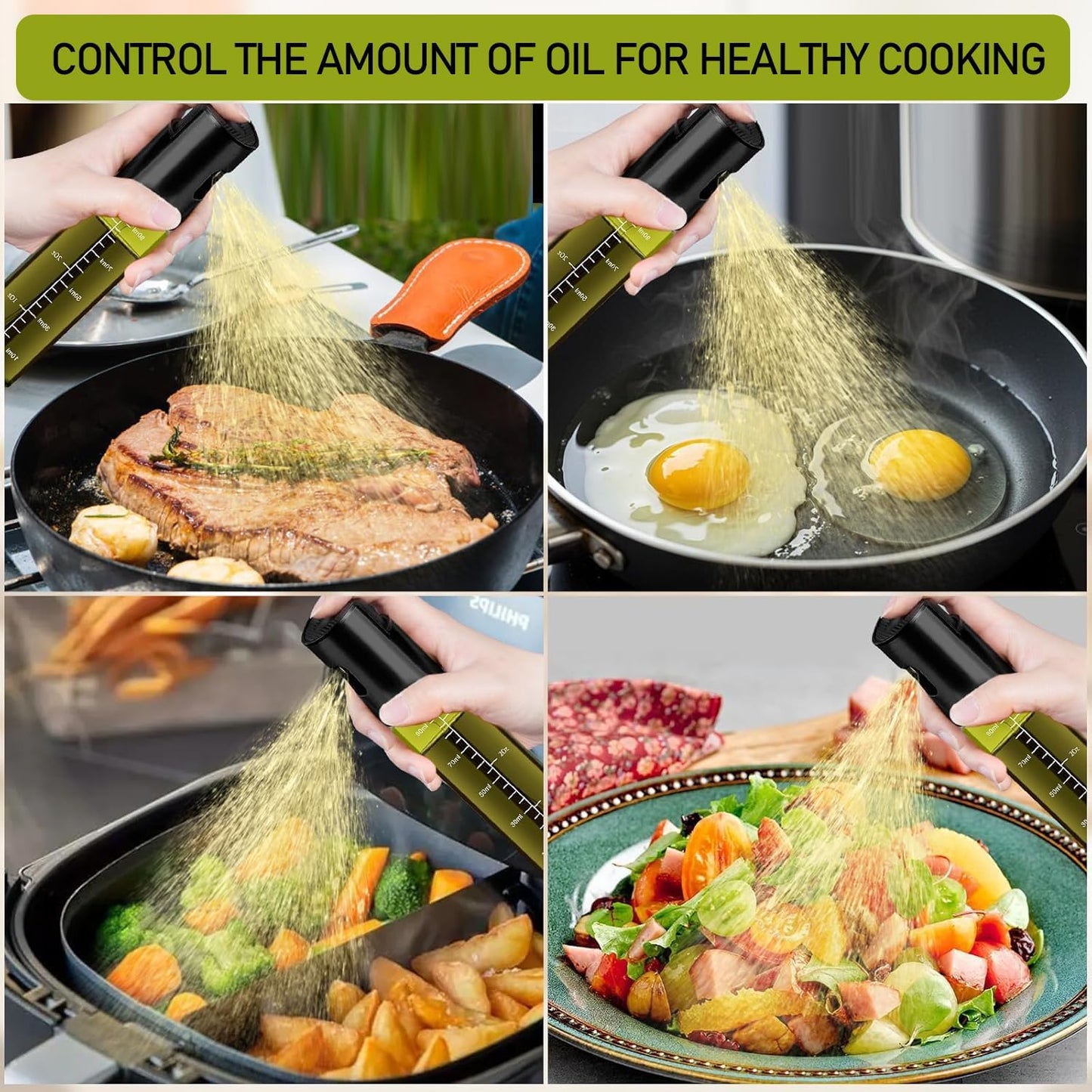 Oil Sprayer for Cooking, Light-Proof Olive Oil Sprayer Mister with Scale, 100ml Olive Oil Spray Bottle, Air Fryer Vegetable Vinegar Oil Portable Mini Kitchen Gadgets for Baking, Salad, Grilling, BBQ