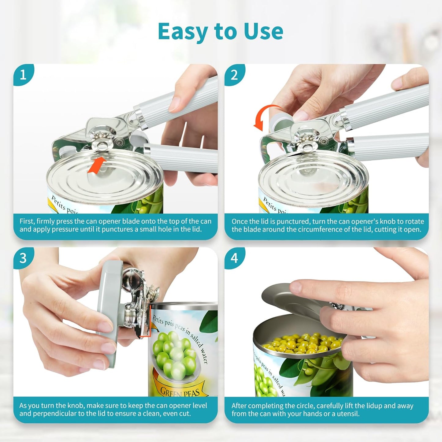 Ultrean Manual Can Opener Bottle Opener, Heavy Duty Stainless Steel Smooth Edge Manual Hand Held Can Opener With Soft Touch Handle, Rust Proof Oversized Handheld Easy Turn Knob (Black)