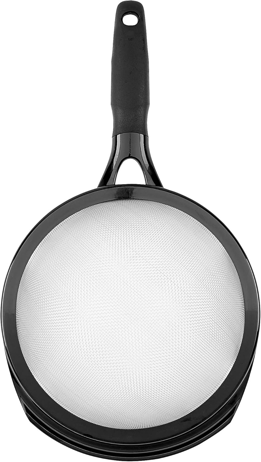 GoodCook Touch 8-In Stainless Steel Wire Mesh Strainer with Non-slip Grip Handle, Black