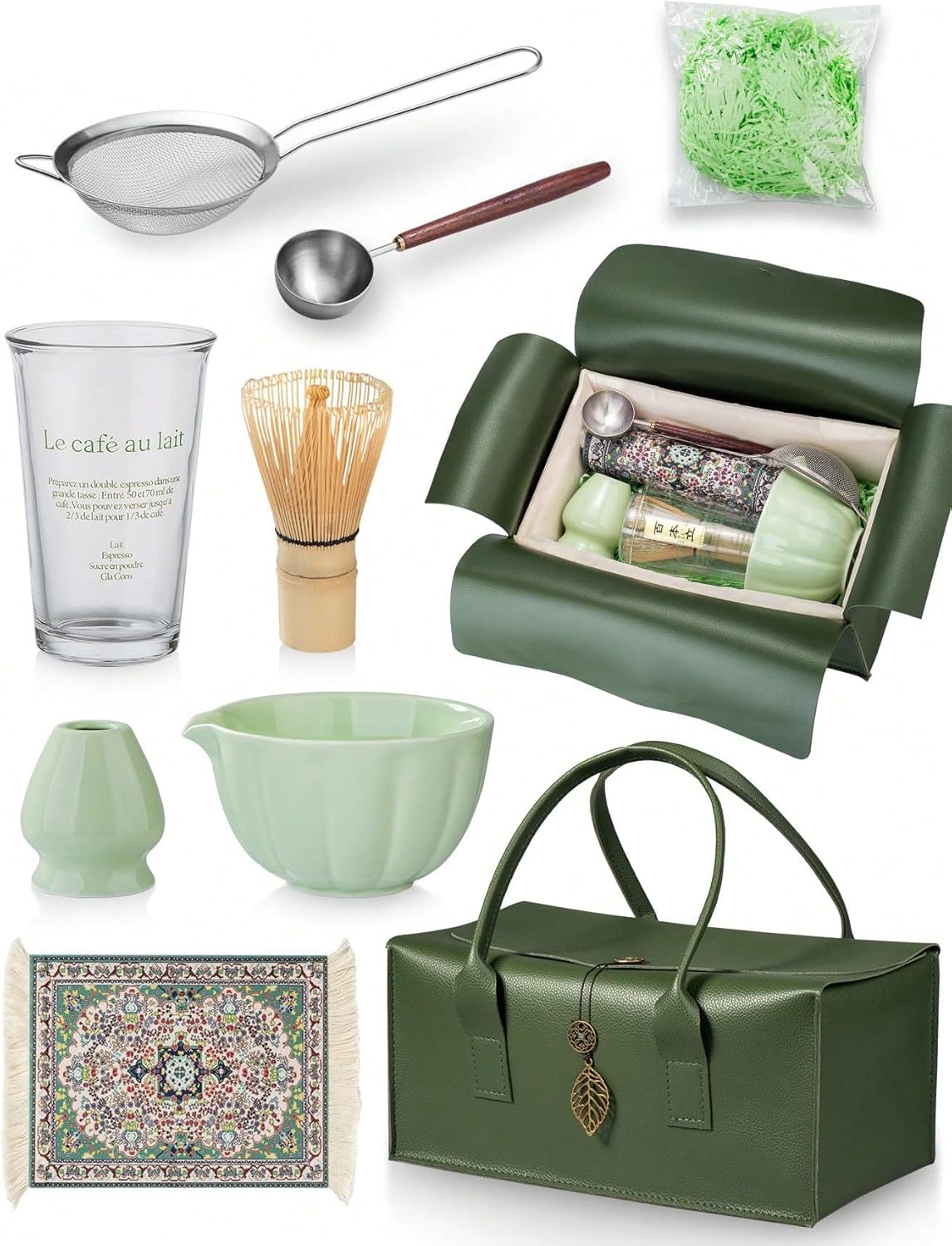 Matcha Whisk Set – Premium 7-Piece Traditional Matcha Set with Bamboo Whisk, Matcha Cup, Sifter & P Leather Case – Complete Tea Accessories & Gift Set