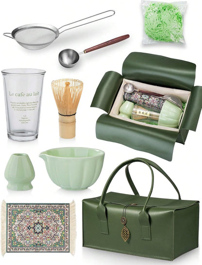 Matcha Whisk Set – Premium 7-Piece Traditional Matcha Set with Bamboo Whisk, Matcha Cup, Sifter & P Leather Case – Complete Tea Accessories & Gift Set