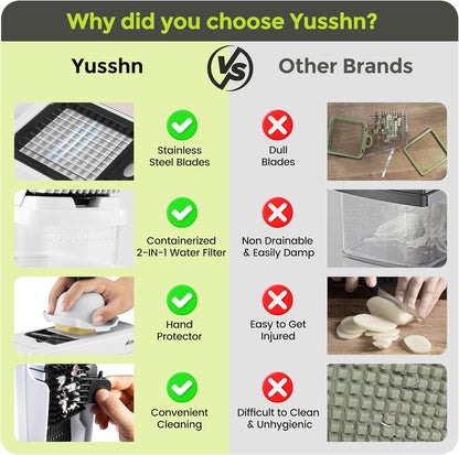 Yusshn Vegetable Chopper,12-in-1 Multifunctional Food Chopper,Professional Onion Chopper with 7 Blades,Vegetable Cutter with Container for Salad,Potato,Carrot,and Garlic; Essential Kitchen Tool(Grey)