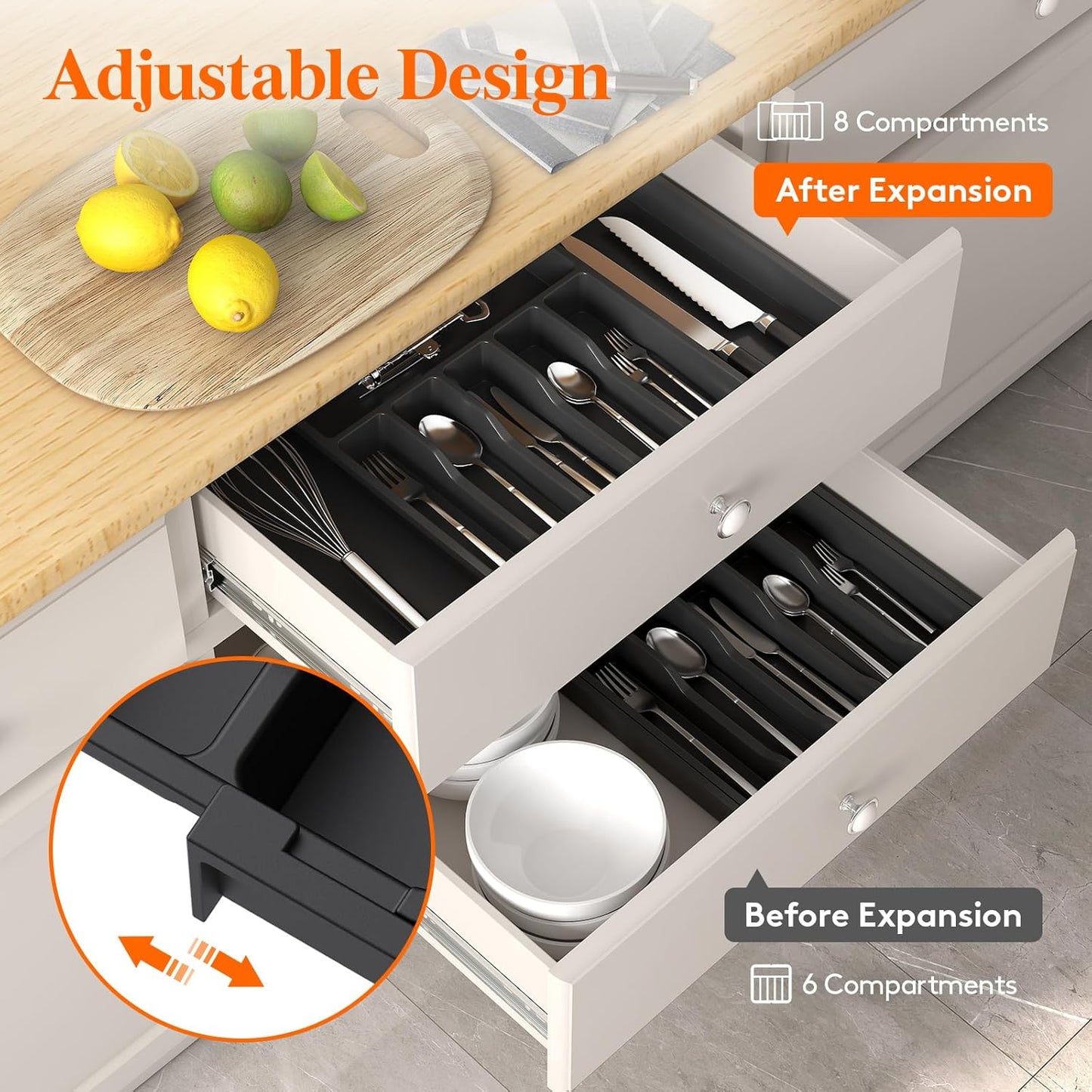 Lifewit Silverware Drawer Organizer, Expandable Utensil Tray for Kitchen, BPA Free Flatware and Cutlery Holder, Adjustable Plastic Storage for Spoons Forks Knives, 11-18 x 14", Black