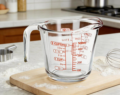 Glass Measuring Cup, 2 Cup, Glass Material, Heat Resistant, Microwave Oven Safe, Dishwasher Safe, with Spout, Easy Pour, 16 oz, Clear, for Baking Cooking Liquid
