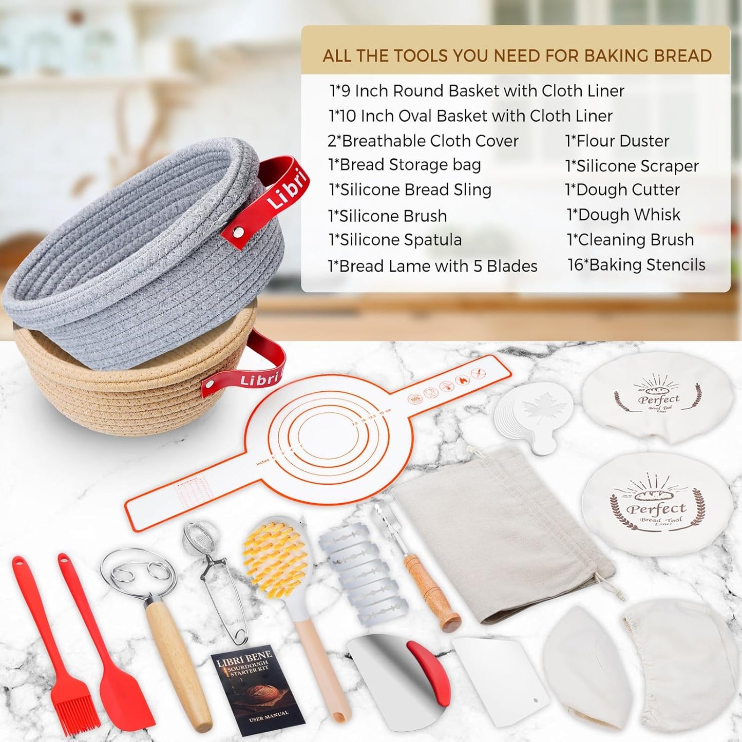 Sourdough Starter Kit,sourdough Bread Baking Supplies,Bread Proofing Basket,Sourdough Proofing Basket,Sourdough Kit Gifts for Bakers Women Wife Mom