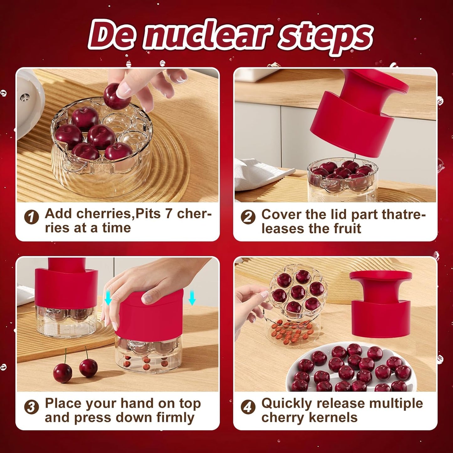 Cherry Pitter Multiple, Quick Release Multi Cherries Stoner Pitter 7-in-1, Push Button Cherr'y Core Pit'ter Tool with Splatter Protector, Pit Seed Remover for Making Jam Cherry Dishes