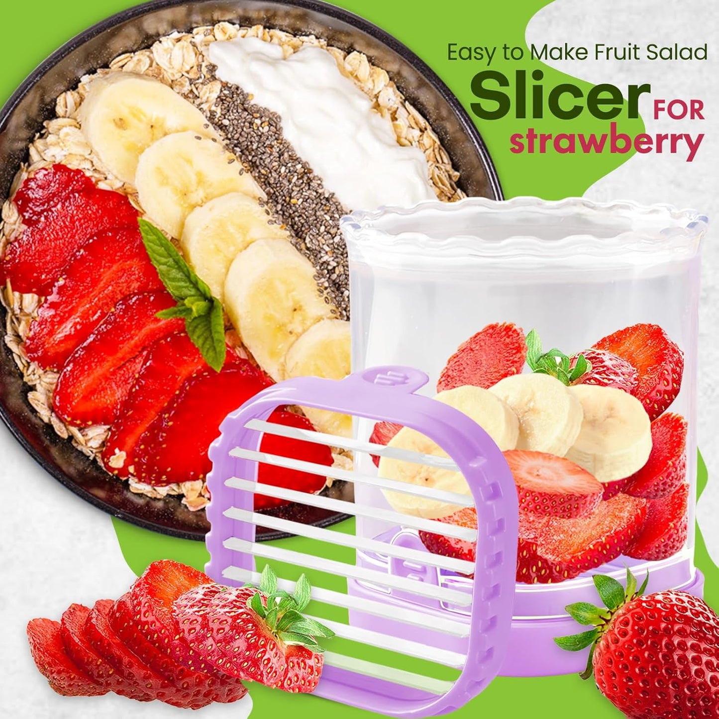Creative Strawberry & Fruit Slicer - Detachable Cutter with Push Plate (Black)