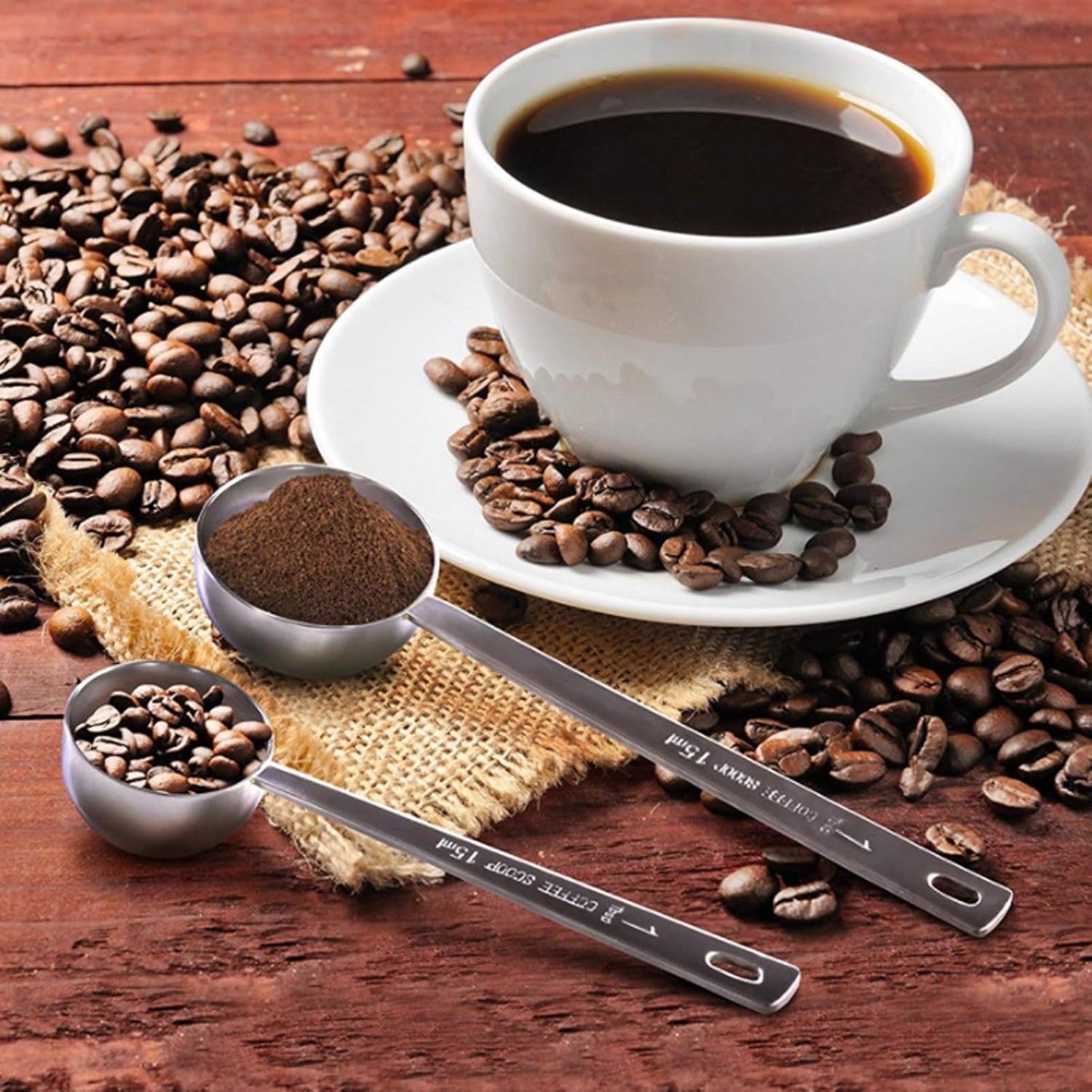 2 Pack Coffee Scoop, Tablespoon measure spoon contains 1 tablespoon (15ml) and 2 tablespoons (30ml), Stainless steel long handle coffee spoon silver