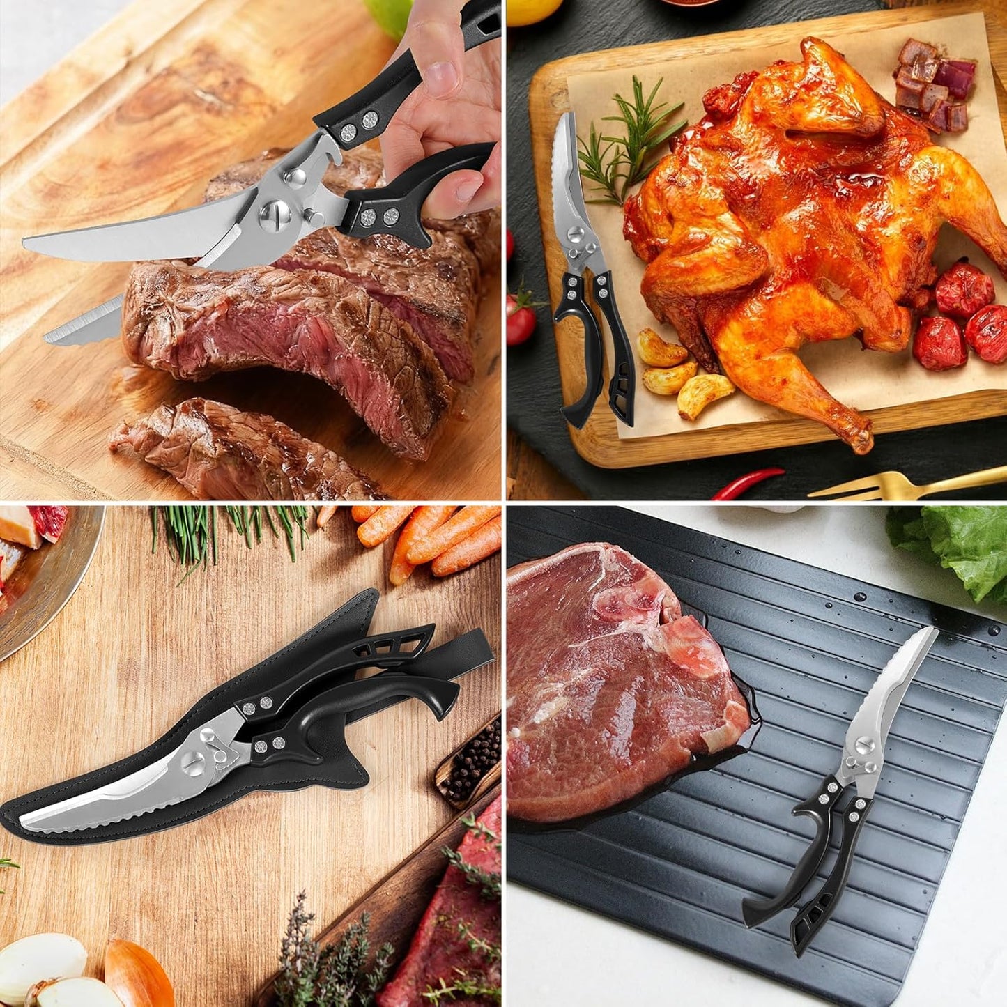 ANDONG Upgrade Heavy Duty Stainless Steel Kitchen Scissors - Professional Poultry Shears for Bone, Meat, Chicken, Fish, Turkey, Vegetables,Spring Loaded Multipurpose Ultra Sharp Utility Scissors