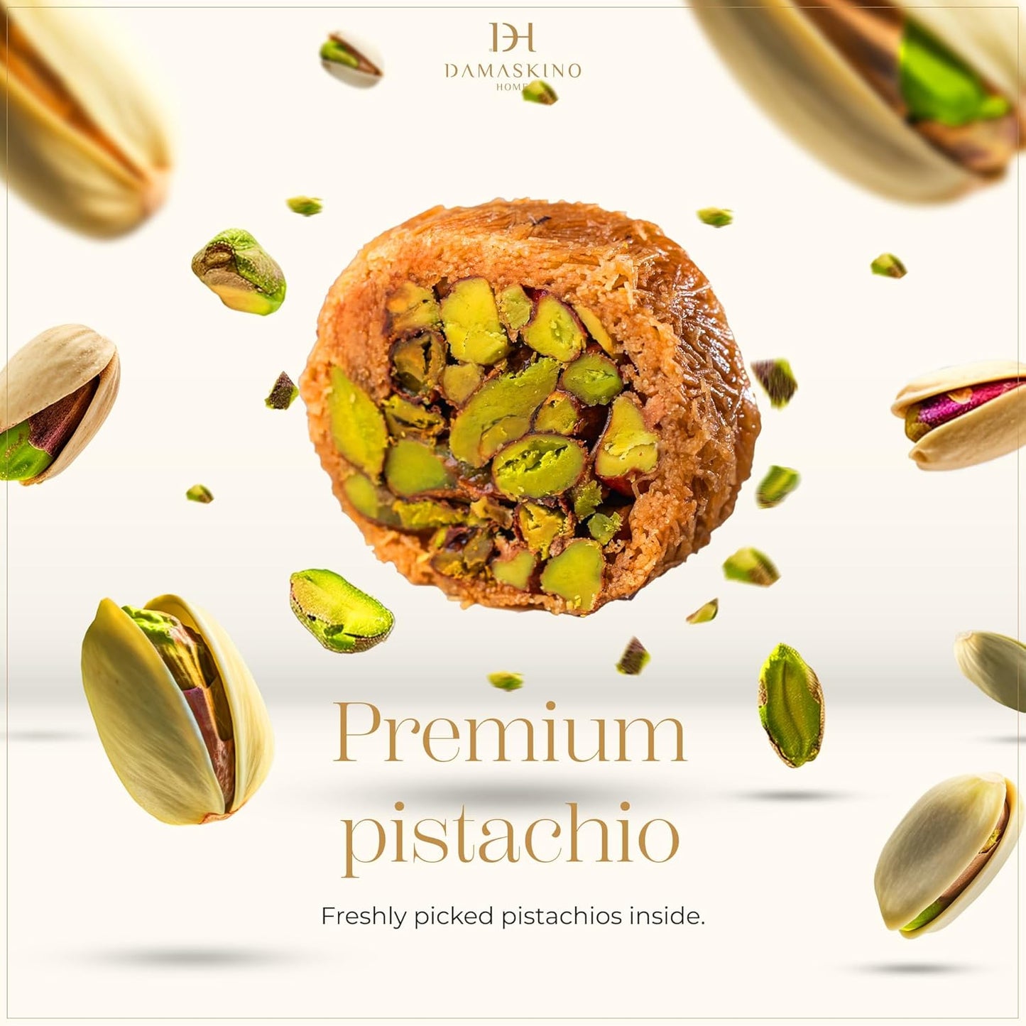 Damaskino Home Assorted Turkish Baklava Gift Box – 1.1lb (500g) 35 Pieces – Traditional Pistachio Baklava Pastry with Walnut & Cashew Fillings – Authentic Middle Eastern Sweets – Pistachio Gift Box