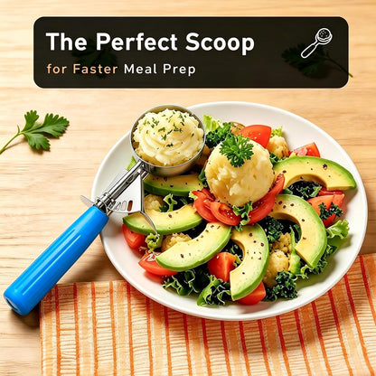 Fayomir 2 oz Scoop, Cookie Scoop for Baking, 2 oz Ice Cream Scoop with Trigger, #16 Disher, Portion Scoop, Blue Handle, Food Scoop for Ice Cream, Muffin, Cupcake Batter, Mashed Potato, Cookie Dough