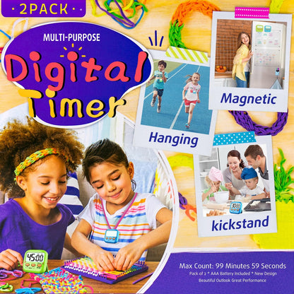 2 Pack Digital Timer for Kids, Magnetic Kitchen Timers for Cooking, Egg, Teachers, Classroom, Study, Exercise, Oven Baking - AAA Battery Included