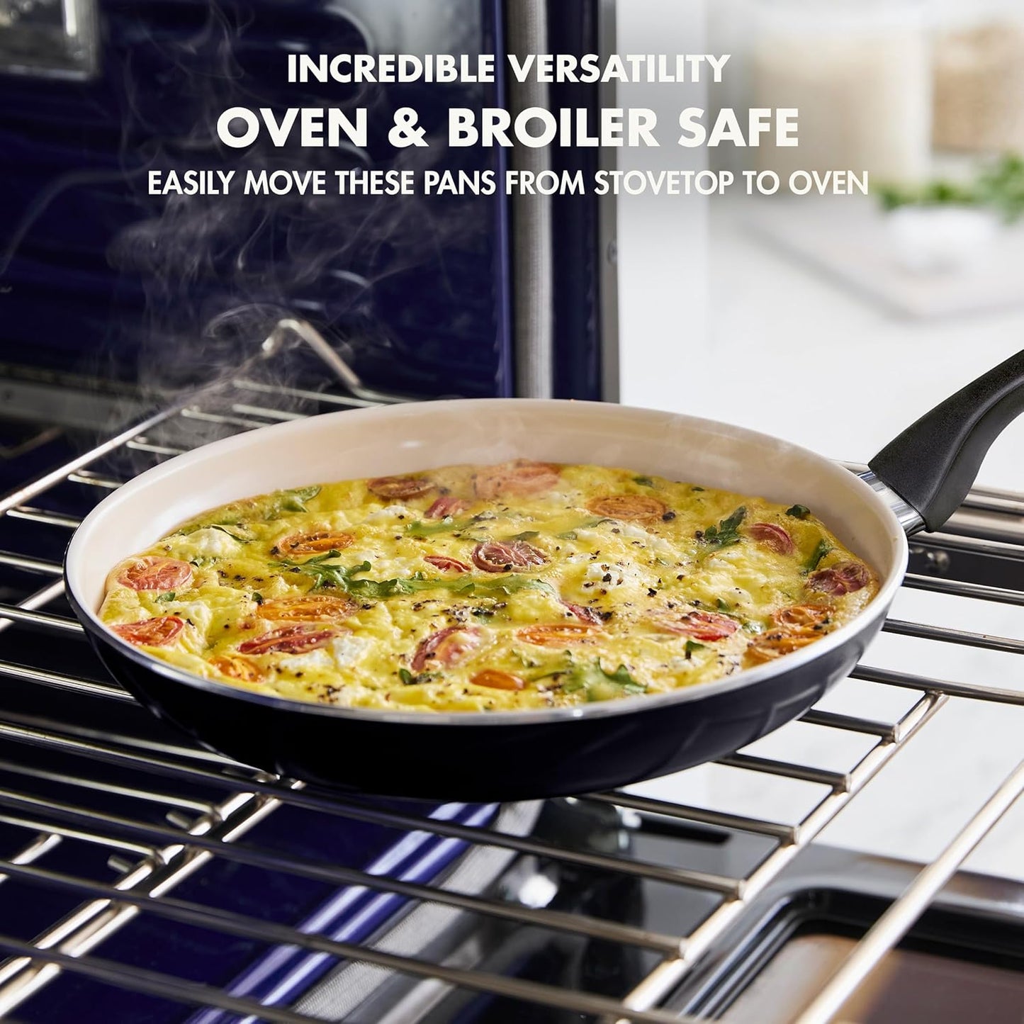 GreenPan Rio Healthy Ceramic Nonstick 8" Frying Pan Skillet and Silicone Spatula Set, Soft Grip Handle, Breaktfast Meal Set, PFAS-Free, Dishwasher Safe, Oven Safe, Oxford Blue