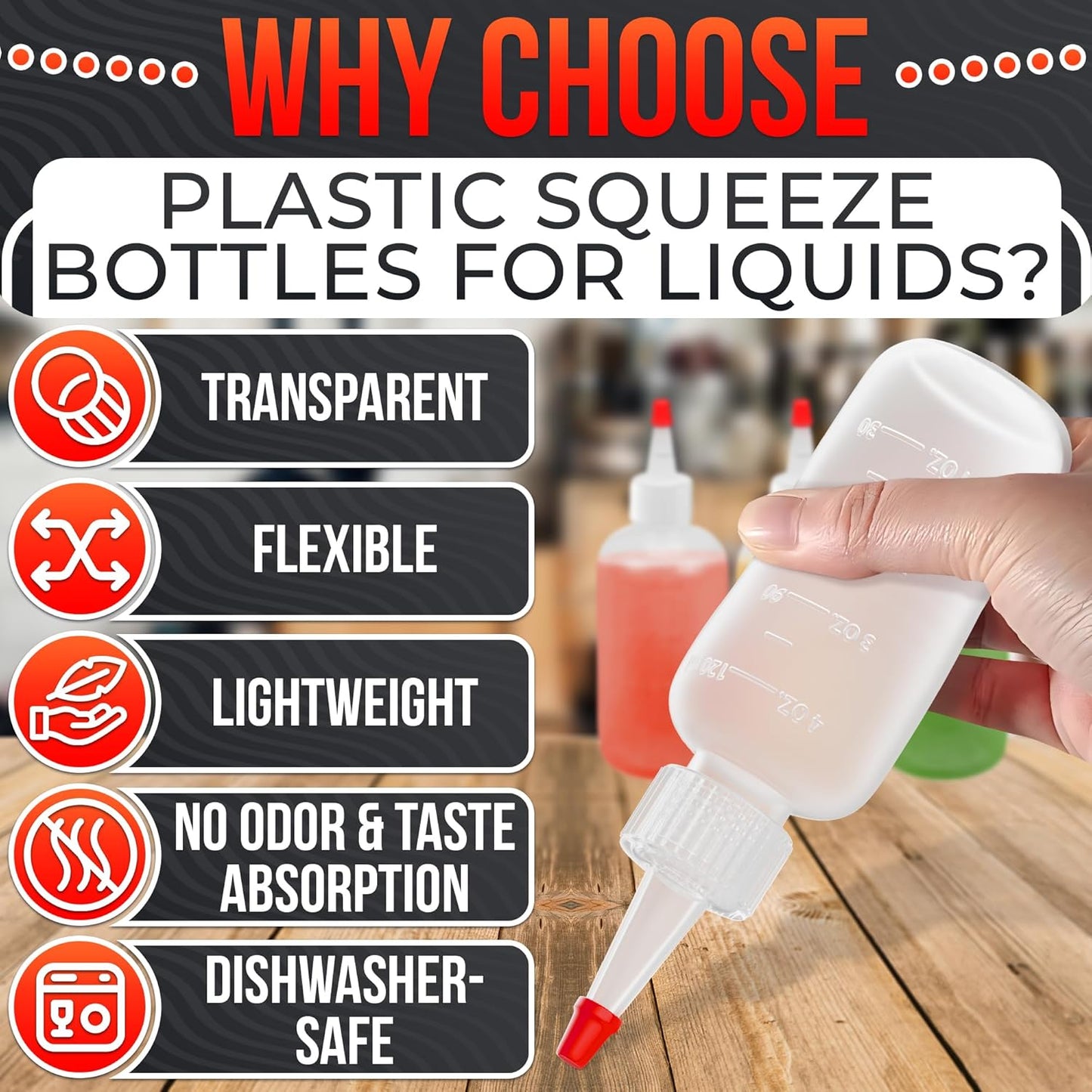 Set of 6 Inverted Condiment Squeeze Bottles 16 oz – Upgraded Design with Added Sealing Gaskets, Self-Closing Valve, Easy-to-Fill Clear Bottles for Sauces, Dressings, Ketchup, Mustard for Everyday Use