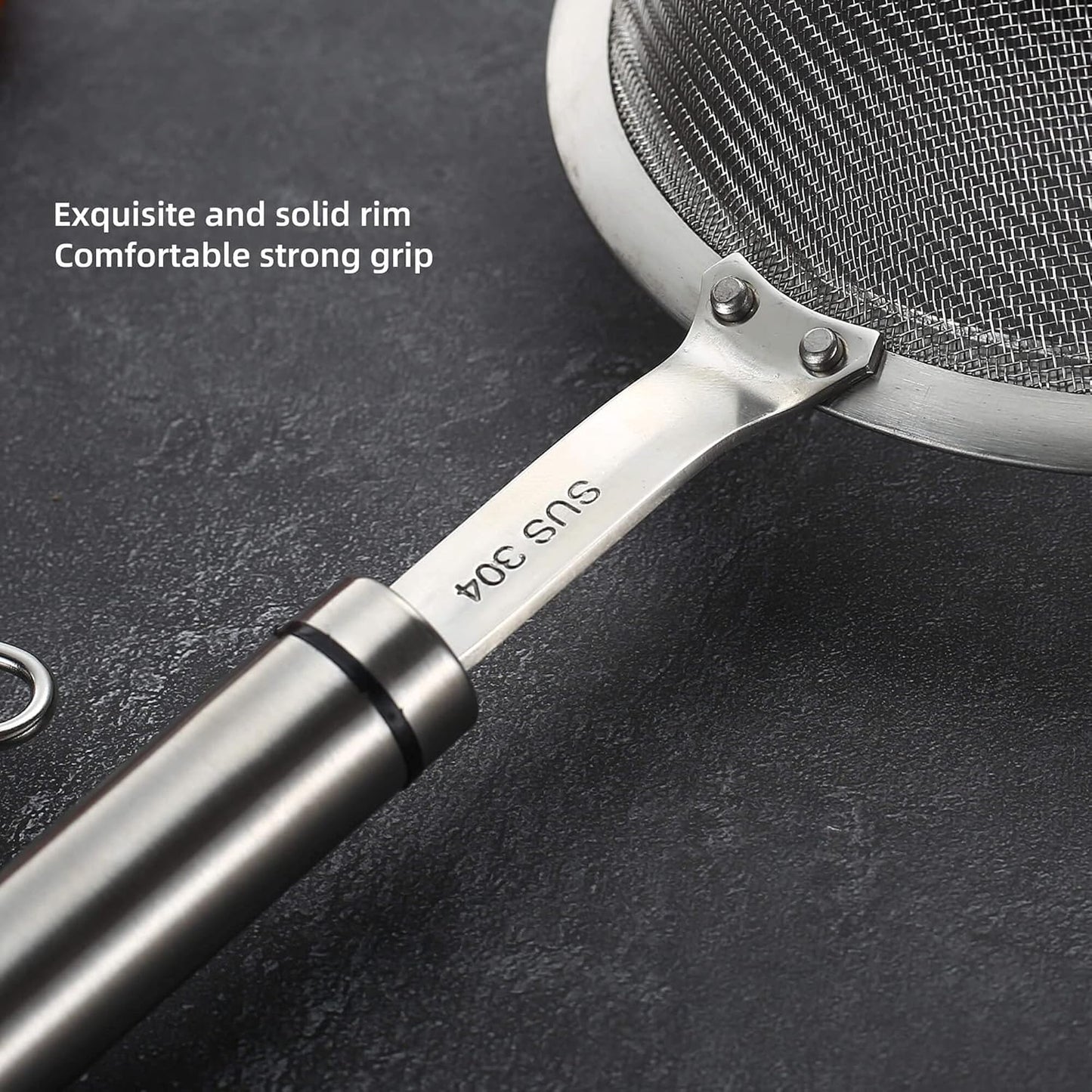 304 Stainless Steel Fine Mesh Strainers for Kitchen, Colander-Skimmer with Handle, Sieve Sifters for Food, Tea, Rice, Oil, Noodles, Fruits, Vegetable