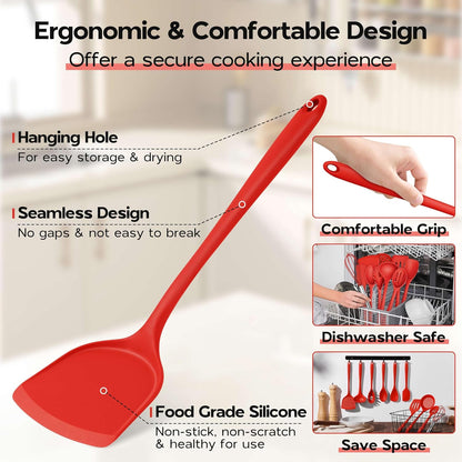 Onader Silicone Cooking Utensils Set of 10, Kitchen Utensils for Nonstick Cookware, Heat Resistant & Nontoxic Spatula Set- Khaki
