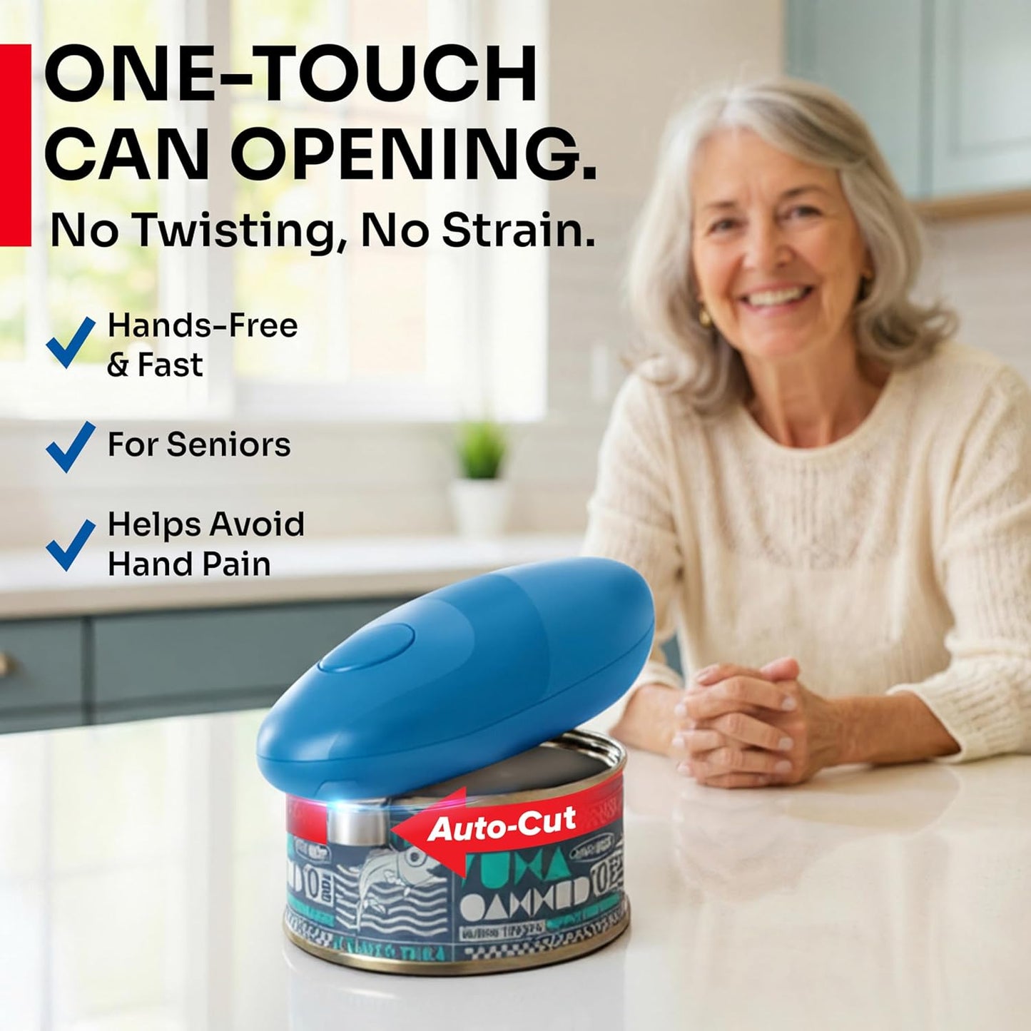 MUELLER HOME SmoothEdge Auto Electric Can Opener – Battery‑Operated One‑Touch w Magnet Lid Lifter – Portable Hands‑Free Automatic Can Openers for Seniors & Arthritis, Smooth‑Edge Cut Technology, Black