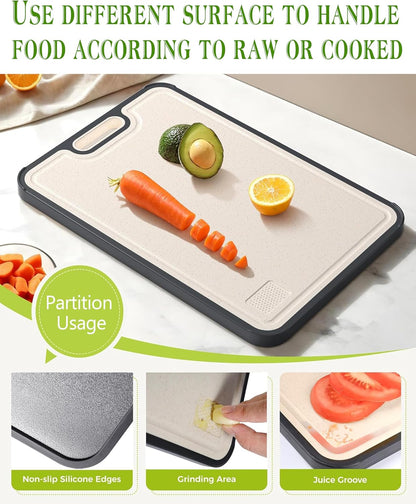 Titanium Cutting Board, 2-in-1 Titanium Alloy And Wheat Straw PP Chopping Board with Avocado Slicer, Food Grade Cutting Board with Handle for Kitchen, RV, Camping(16x11 Inches, Random Color)