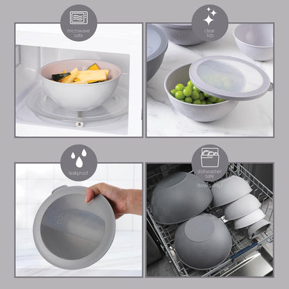 COOK WITH COLOR Mixing Bowls with Lids - 12 Piece Plastic Nesting Bowls Set includes 6 Prep Bowls and 6 Lids, Microwave Safe Mixing Bowl Set, Sage Embossed - Colors A