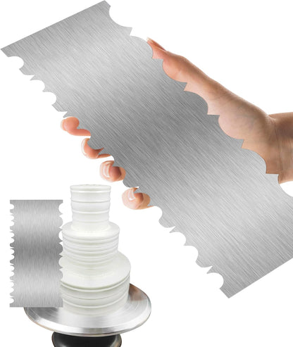 Cake Scraper Smoother Cake Decorating Supplies Kit 8.6 Inch Metal Bench Scraper for Baking Buttercream Smoother Stainless Steel Frosting Cake Comb Edge Side Jagged Comb for Cream Cake-1
