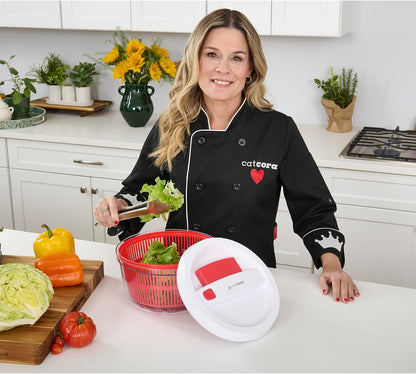 CatCora Quickspin One-Handed Salad Spinner, Accelerated Pump-Action With Built-In Break For Perfectly Dried Salad Greens, Ergonomic Single-Hand Design
