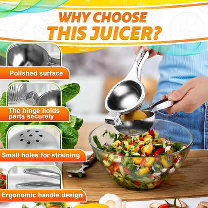 Hand Juicer Squeezer with Ergonomic Heavy Duty Handle – 20 oz Bowl Aluminum Lemon Juicer with Pour Spout for Mess-Free Pouring - Manual Citrus Press for Lemon, Orange, Lime, Grapefruit, Pomegranate