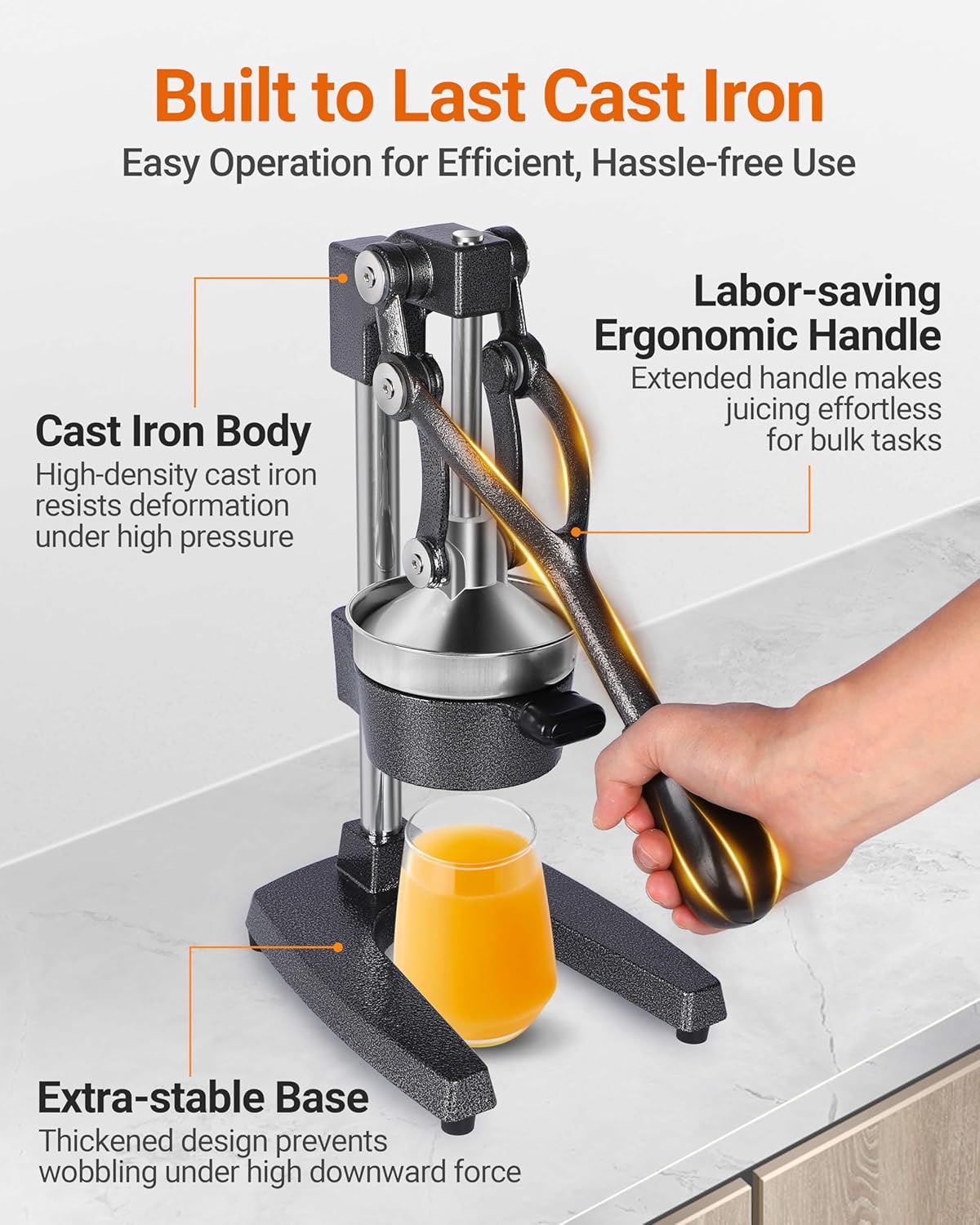 Heavy Duty Cast Iron Manual Juicer, Professional Citrus Press Squeezer for Orange, Pomegranate, Lemon & Lime, Commercial Hand Press Juicer with 304 Stainless Steel Cup