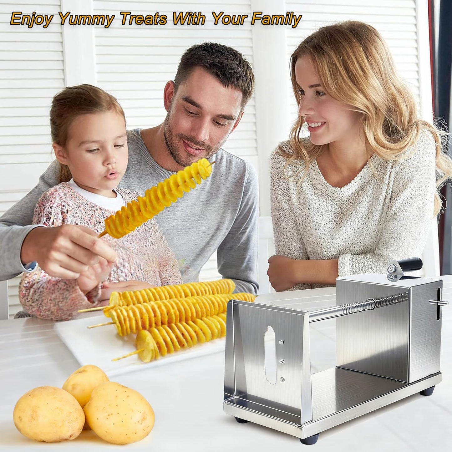 Potato Spiral Cutter, Manual Tornado Potato Spiral Cutter Stainless Steel Curly Fry Cutter Twisted Potato Slicer with Skewers Kitchen Tool for Potatoes, Cucumber, Carrot, BBQ