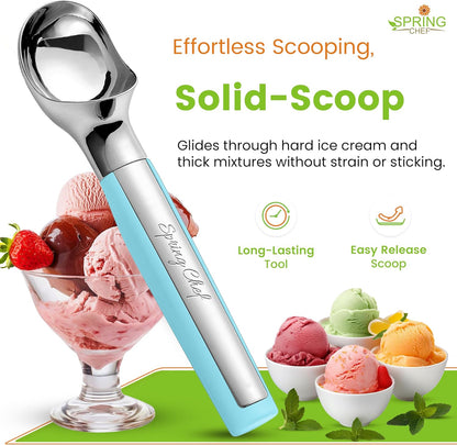 Spring Chef Heavy Duty Metal Ice Cream Scoop - Dishwasher Safe Ice Cream Scooper, Commercial Icecream Scoop Spade, Professional Kitchen Tool for Gelato, Melon, Sundae, Cookie Spoon - Black