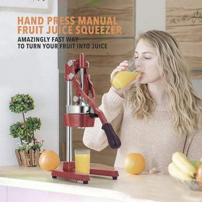 Commercial Heavy Duty Cast Iron Hand Press Manual Orange Citrus Lemon Lime Grapefruit Pomegranate Fruit Juice Squeezer Machine with Stainless Steel Cup