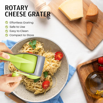 Cheese Grater with Handle, Kitchen Parmesan Cheese Grater with 2 Stainless Steel Drums, Rotary Cheese Graters Handheld for Grating and Shredding Hard Cheese, Chocolate