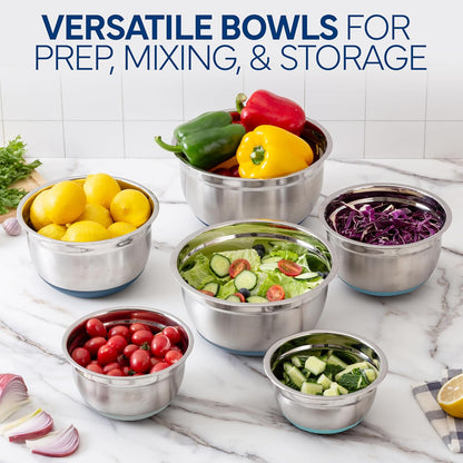 COOK WITH COLOR Stainless Steel Mixing Bowls Set with Lids - Nesting Bowls with Non-Slip Bottom, Silver, 14 Pieces