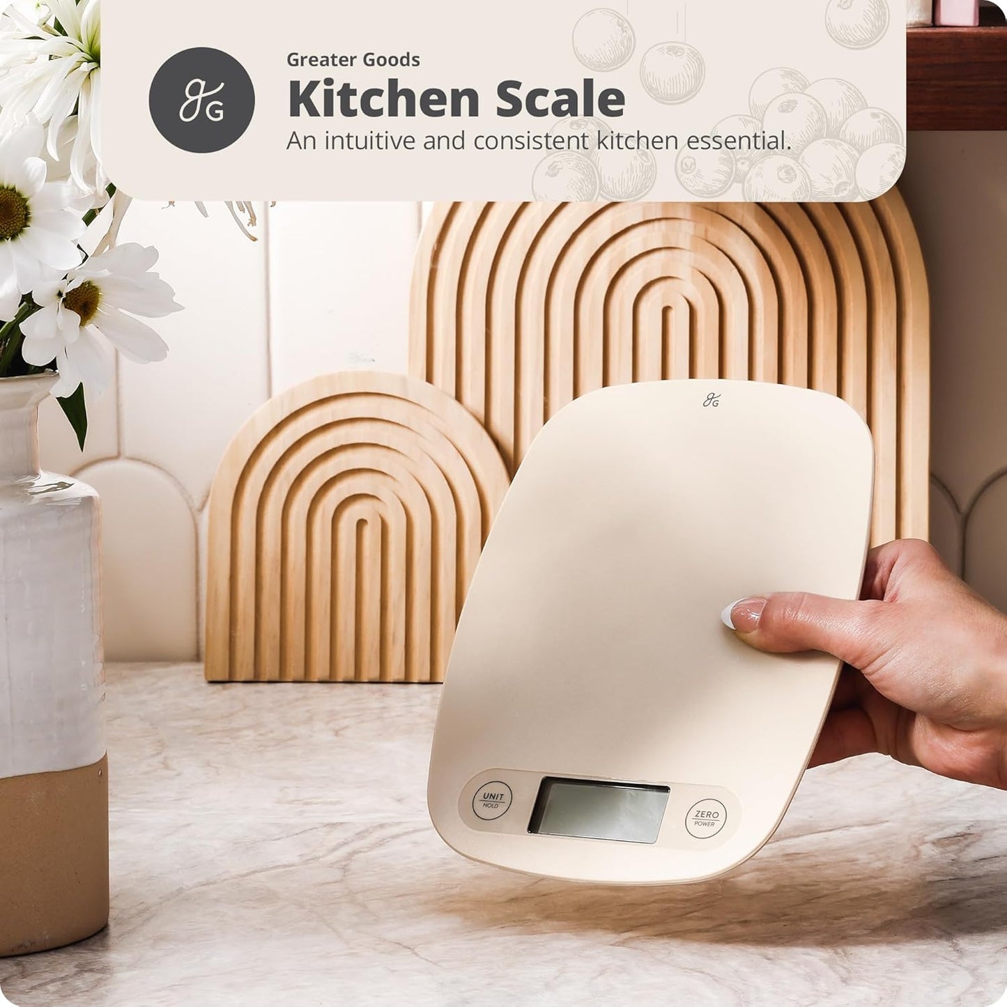 Greater Goods Food Scale – Digital Kitchen Scale, 1g Precision, Easy-Tare & Quick Conversion, Slim Compact Design, Durable & Portable | Ideal for Cooking, Baking & Meal Prep
