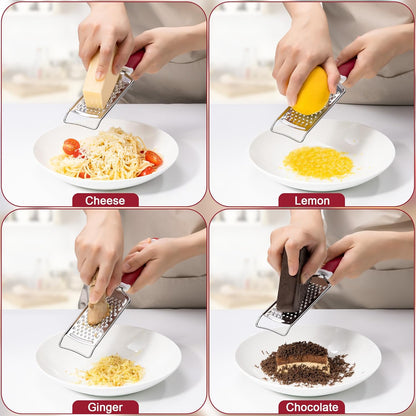 Rainspire Professional Cheese Graters for Kitchen Stainless Steel Handheld, Metal Lemon Zester Grater With Handle For Cheese, Chocolate, Spices, Kitchen Gadgets And Tools, Soft Grip Handle, Black