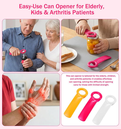 3PCS Jar Key Lid Opener, 5.51-Inch Jar Key for Seniors & Arthritis, Plastic Can Opener, Church Key Design for Sealed Lids (Rose Red, White and Orange)