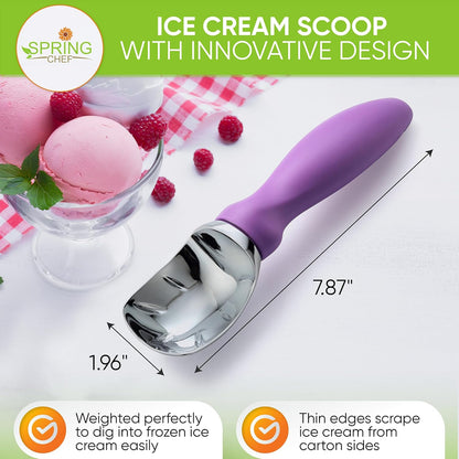 Spring Chef Heavy Duty Ice Cream Scoop with Comfortable Handle - Professional Ice Cream Scooper for Gelato, Sorbet, Cookie Dough, Melon, Frozen Yogurt - Dishwasher Safe Metal Kitchen Tool - Black