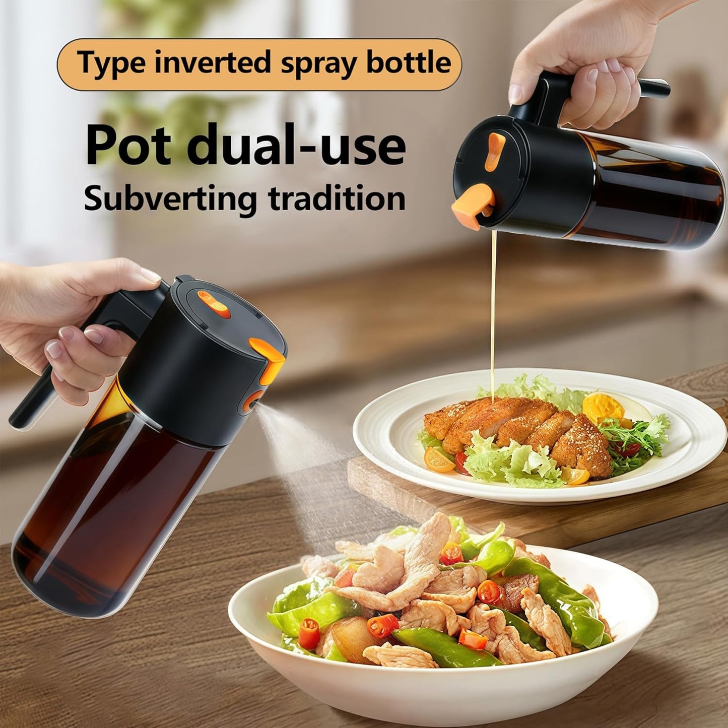 2026 New 19.6oz/580ml Olive Oil Sprayer for Cooking, Leak Glass Olive Oil Dispenser Bottle, 2 in 1 Oil Dispenser and Oil Sprayer, Switch Between Mist & Precision Pour for Air Fryer, BBQ, Salad,Baking