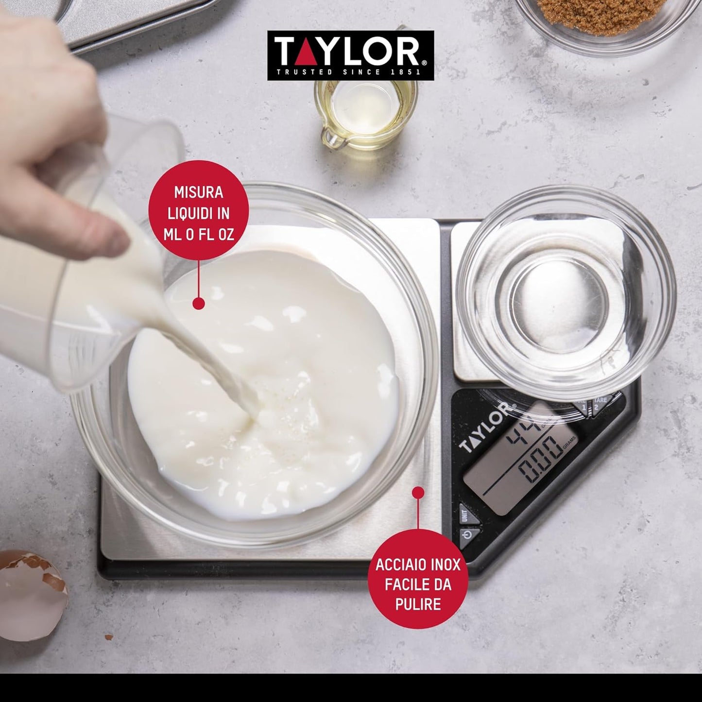 Taylor KitchenCraft Digital Kitchen Scale Dual Platform, Pro Professional Standard, Precision Accuracy and Tare Function, Brushed Stainless Steel, 5kg Capacity Black/Silver