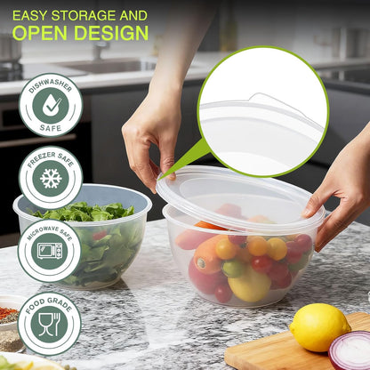 Greentainer Plastic Mixing Bowls with Lids Set for Kitchen, 5 Set Nesting Bowls for Mixing, Baking, Prepping, Cooking and Serving Food, Mixing Bowls Dishwasher, Microwave Safe