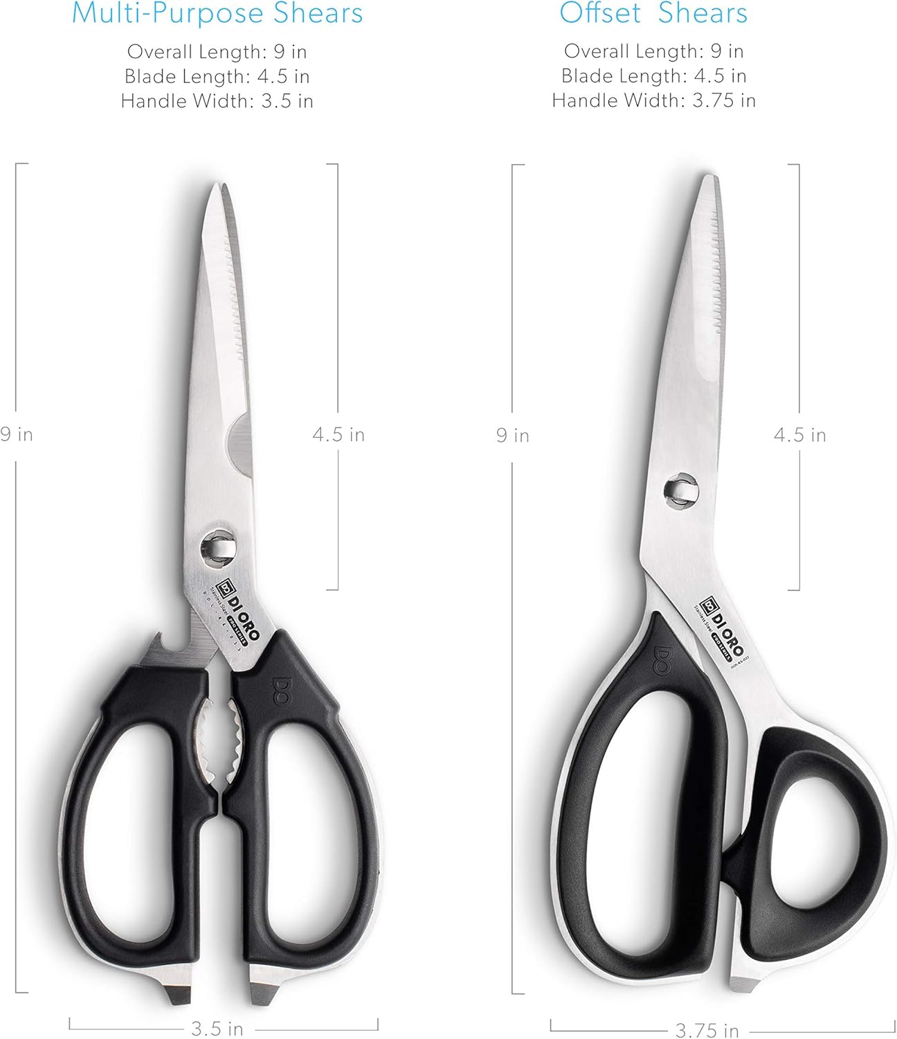 DI ORO Heavy Duty Kitchen Shears - All Purpose - Sharp Scissors for Food, Meat, & Herbs - Stainless Steel Kitchen Shears Heavy Duty & Dishwasher Safe - Bone Cutting Scissors