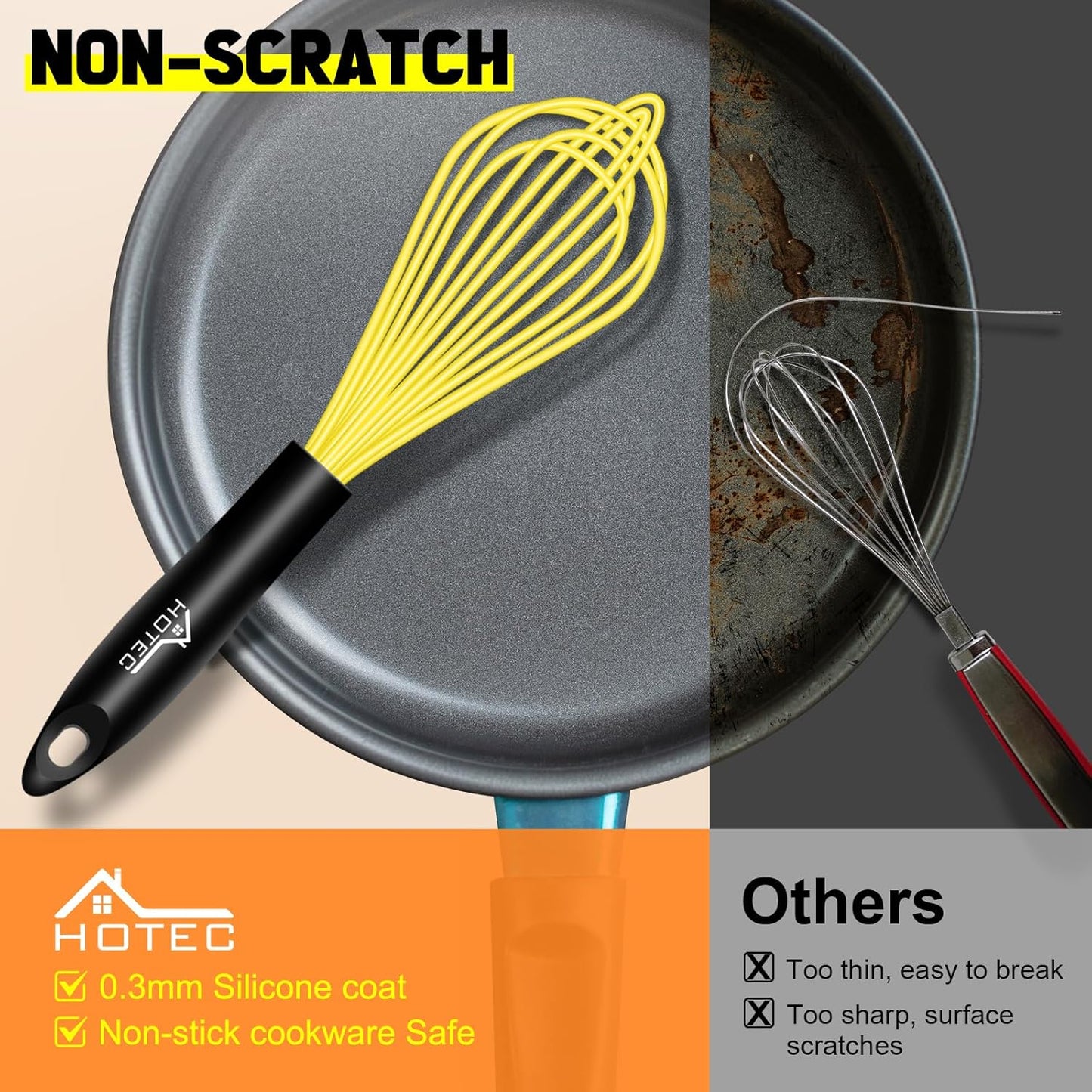 HOTEC 4 Pieces Silicone Whisks Set, Wire Balloon Whisks for cooking Egg Beater, Non-slip Handle Whisk for Non-stick Cookware Perfect for Cooking, Stirring, Beating and Blending (Multicolor)