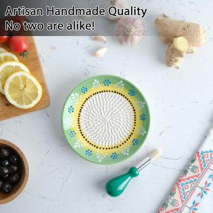 Handmade Ceramic Garlic Grater - 4 Pcs Garlic Press - Natural Ginger & Cheese Grinder - Decorative Mincer - Honey Yellow