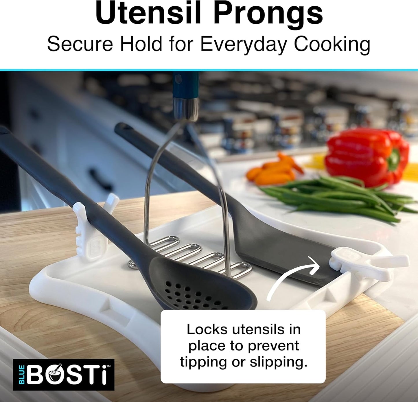 Nottaslip Utensil Prong Pot Spoon Holder - Premium Silicone Spoon Rest - Heat-Resistant to 550°F, BPA-Free, Dishwasher Safe Utensil Pot Clip, Fits Most Pots & Pans - Non-Slip Silicone - 2PK, Black