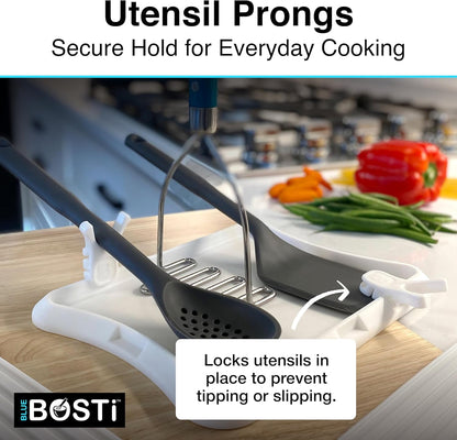 Nottaslip Utensil Prong Pot Spoon Holder - Premium Silicone Spoon Rest - Heat-Resistant to 550°F, BPA-Free, Dishwasher Safe Utensil Pot Clip, Fits Most Pots & Pans - Non-Slip Silicone - 2PK, Black