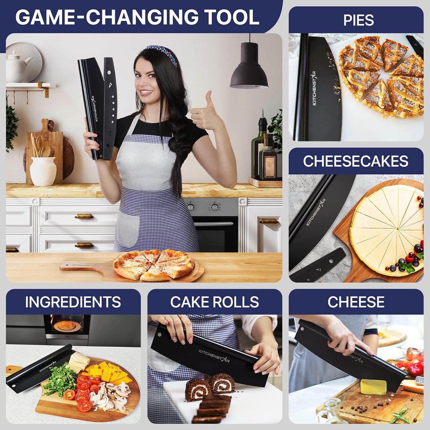 KitchenStar 14-Inch Pizza Cutter Rocker Blade - Sharp Stainless Steel Slicer Knife, Protective Cover, Dishwasher Safe, Large - Professional Pizza Oven Accessories
