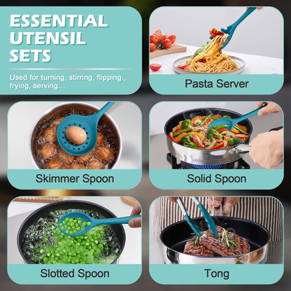 Silicone Cooking Utensil Set, Homikit 15pcs Kitchen Utensils with Holder for Nonstick Cookware, Heat Resistant Nontoxic Silicone Spatula Set Dishwasher Safe Kitchen Tools for Baking-Black