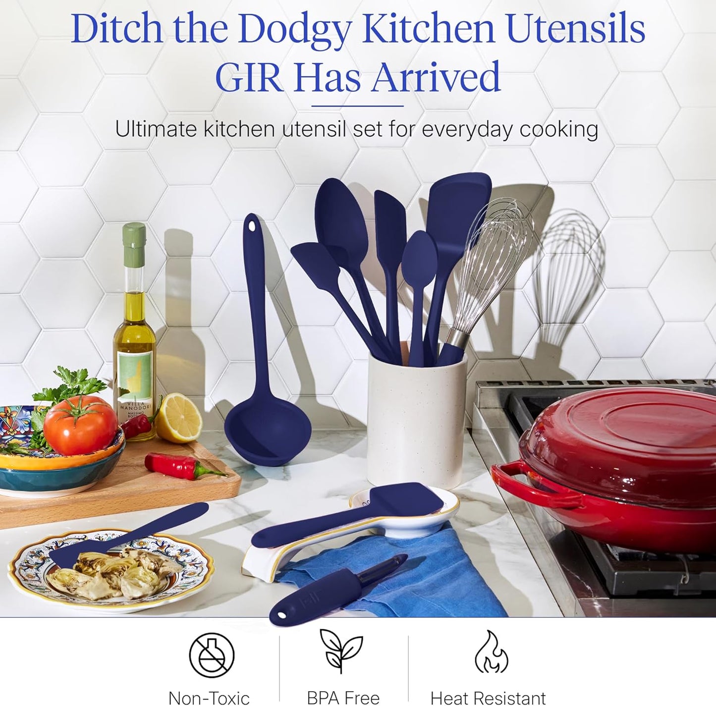 GIR: Get It Right 5-Piece Silicone Ultimate Kitchen Utensils Set - Ladle, Spatula, Flip, Spoon & Spoonula - Non-Toxic Cooking Utensils for Nonstick Cookware, Cooking and Baking - Black