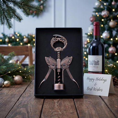 Wine Opener, 3 in 1 Zinc Alloy Premium Wing Corkscrew Wine Bottle Opener with Multifunctional Bottles Opener and Serrated Foil Cutter for Wine and Beer (Black)