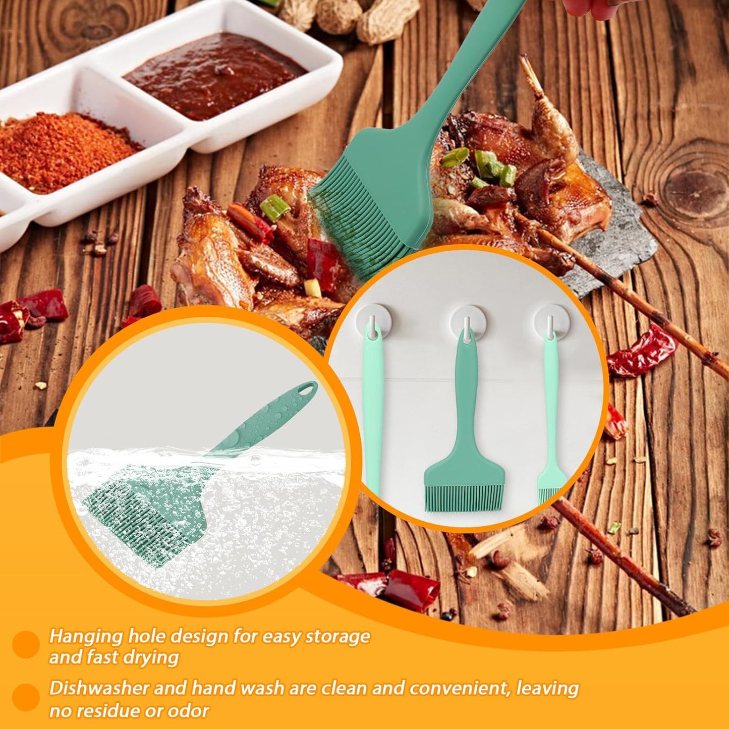 LELE LIFE 3 Sizes Silicone Basting Brush, Extra Large Heat Resistant Pastry Brush Spread Oil Butter Sauce Marinade for BBQ Grilling Baking Kitchen Food Cooking (Green)